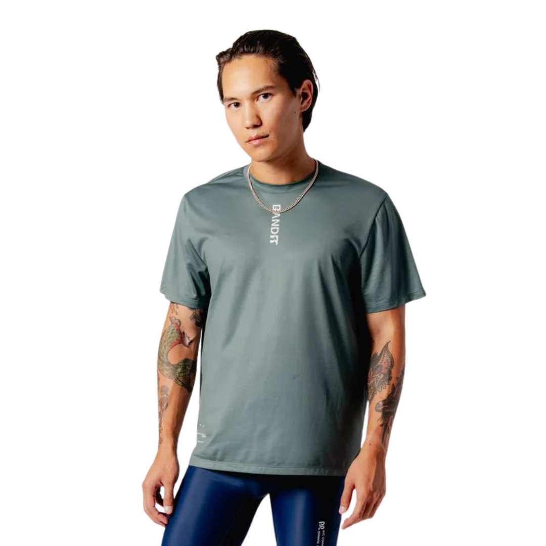 Bandit Running Drift™ Graphic Performance Tee "Warped Bandit" - Slate Green 