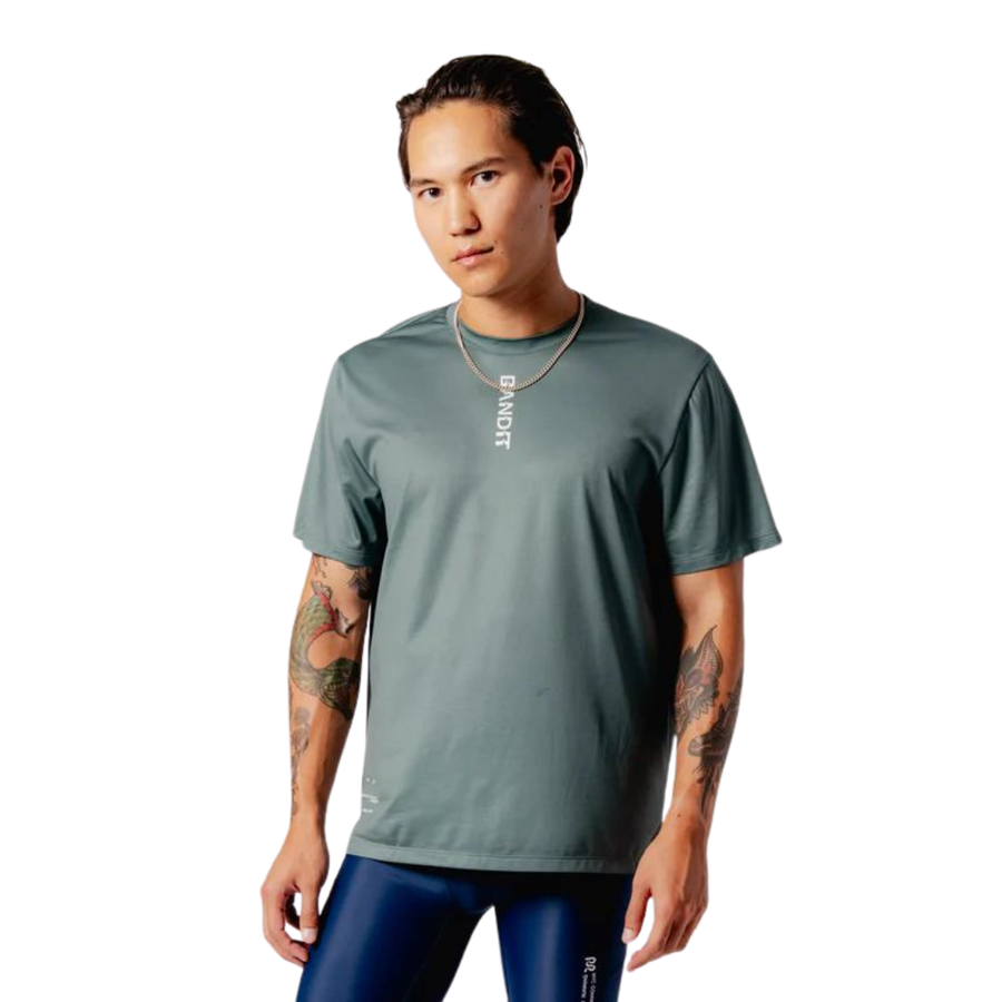 Bandit Running Drift™ Graphic Performance Tee "Warped Bandit" - Slate Green 