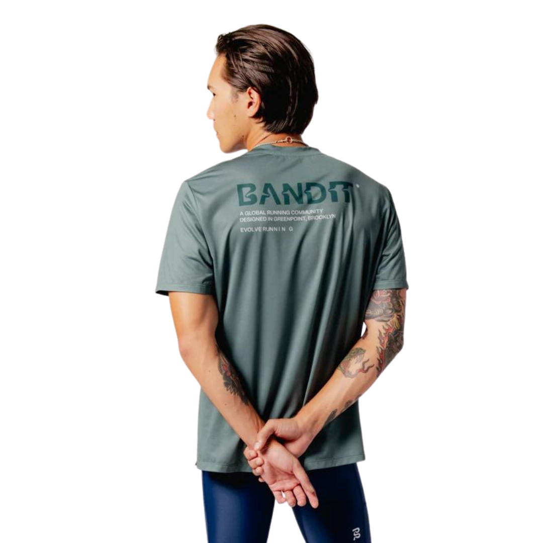 Bandit Running Drift™ Graphic Performance Tee "Warped Bandit" - Slate Green 